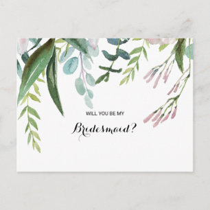 Charming Tropical Blommigt & Greenery Bridesmaid Inbjudan Vykort