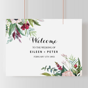 Charming Tropical Blommigt Greenery Välkommen Bröl Poster