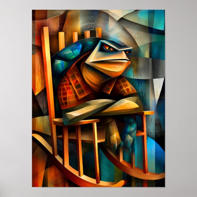 Charming Turtle – Kubistisk grinig gungstol Poster (Framsidan)