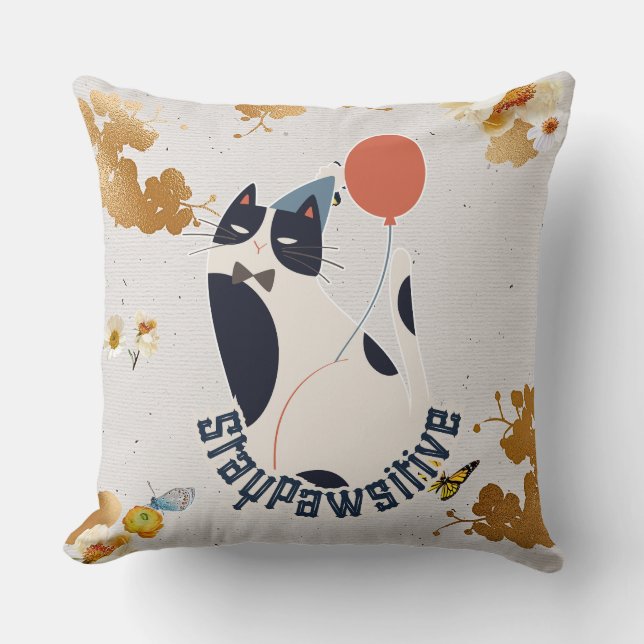 Charming Tuxedo Cat Stay Pawsitive Elegant Throw P Kudde (Framsida)