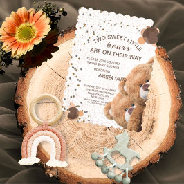 Charming Twin Bears Baby Shower-inbjudan Inbjudningar