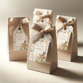 Charming Twin Bunny Blommigt Neutralt Baby Shower Presentetikett