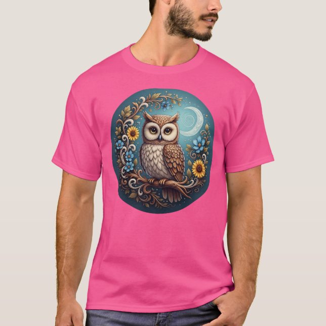 Charming Uggla & Måne – Konstnärlig Skogs Väggkons T Shirt (Framsida)