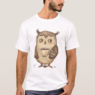 Charming Uggla med illustration av kaffe Kopp T Shirt