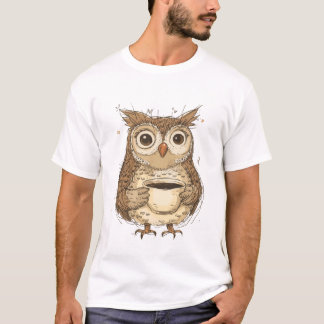 Charming Uggla med illustration av kaffe Mugg T Shirt