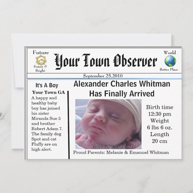 Charming & Unik Baby Birth Notification Meddelande (Framsida)