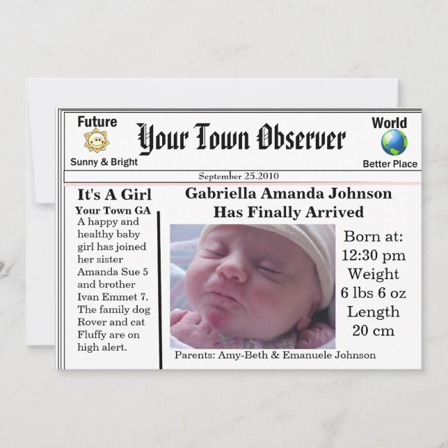 Charming & Unik Baby Birth Notification Meddelande (Framsida)