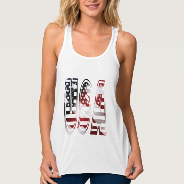 Charming US Flagga Stars Rand Tanktop Linne Med Racerback (Framsida)