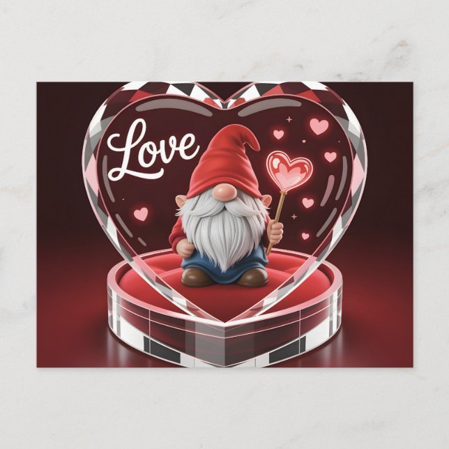 Charming Valentine Gnome in Crystal Heart Display  Vykort (Framsida)