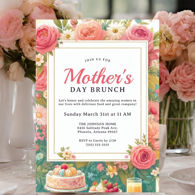 Charming Vår Blommigt Mors dag Brunch Inbjudningar (Mother's Day Brunch invitation.)