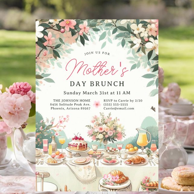 Charming Vår Blommigt Mors dag Brunch Inbjudningar (Mother's Day Brunch Invitation.)