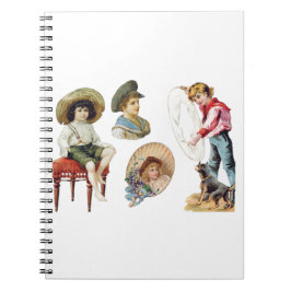 Charming Victorian Children and Hund Collage Anteckningsbok