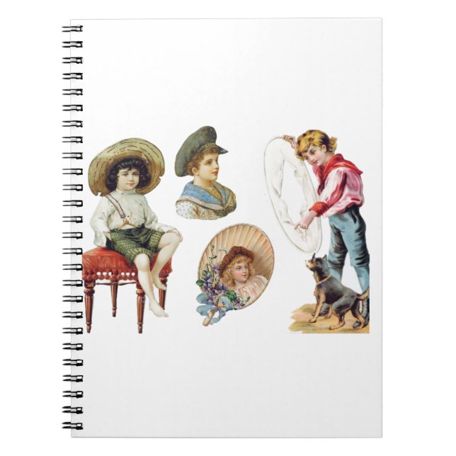 Charming Victorian Children and Hund Collage Anteckningsbok (Framsidan)
