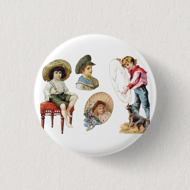 Charming Victorian Children and Hund Collage Knapp (Framsida)