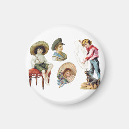Charming Victorian Children and Hund Collage Magnet
