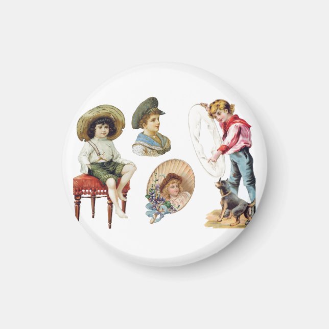 Charming Victorian Children and Hund Collage Magnet (Framsidan)