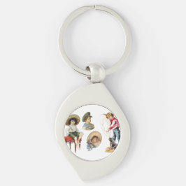 Charming Victorian Children and Hund Collage Swirl Silverfärgad Nyckelring