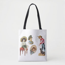 Charming Victorian Children and Hund Collage Tygkasse