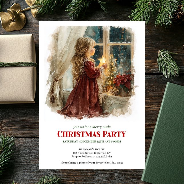 Charming Victorian Little Girl Awaiting Santa  Inbjudningar (Charming Victorian Little Girl Awaiting Santa Printable Invite)