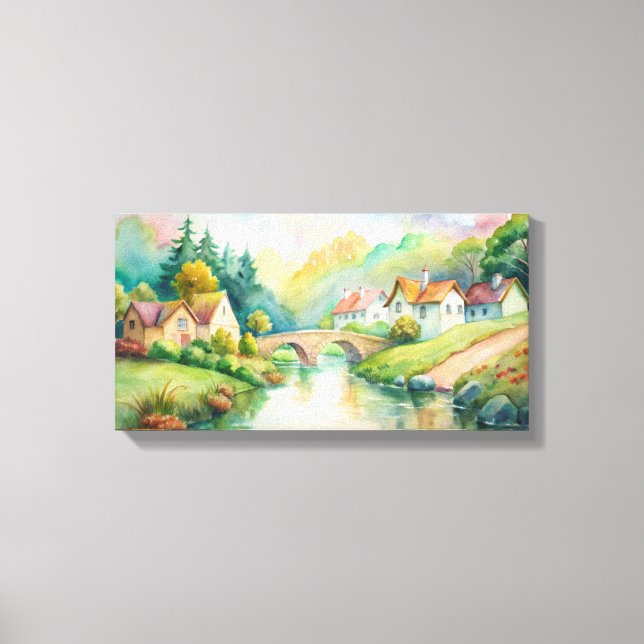 Charming Village vid floden Canvastryck (Framsida)