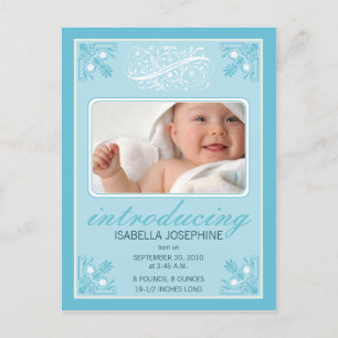 Charming Vintage Baby Birth Notification (aqua) Meddelande Vykort