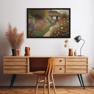 Charming Vintage Cottage liggande Oljemålning Poster