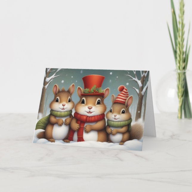 Charming Vintage jul Chipmunks Kort (Framsida)