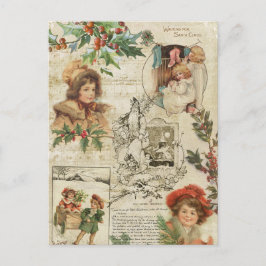 Charming Vintage jul Ephemera Collage Helg Vykort