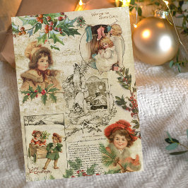 Charming Vintage jul Ephemera Collage Julkort