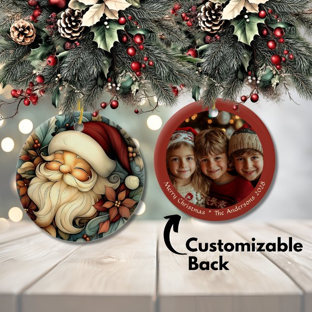 Charming Vintage jultomte Anpassade Julgransprydnad Keramik (Charming Vintage Santa Christmas Customizable Ceramic Ornament)