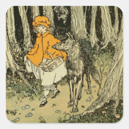 Charming Vintage Little Red Riding Huva Fyrkantigt Klistermärke