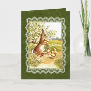 Charming Vintage Påsk Rabbit och Chickar V07D Helgkort