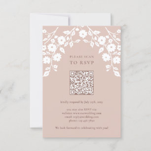 Charming Vintage Rosa Folk Flowers Blommigt QR Cod OSA Kort