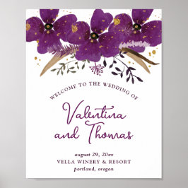 Charming Violet Watercolor Flowers Bröllop Poster