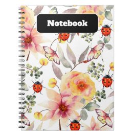 Charming Watercolor Blommigt och Ladybug Notebook Anteckningsbok