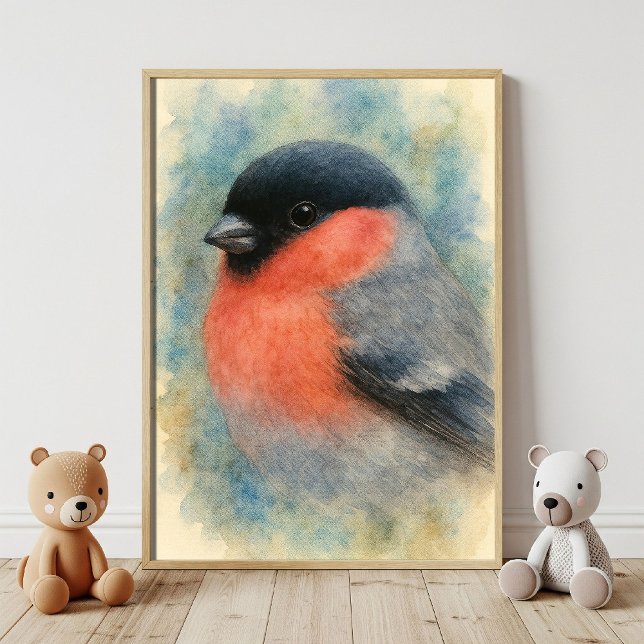 Charming Watercolor Bullfinch Bird Art Poster (Skapare uppladdad)