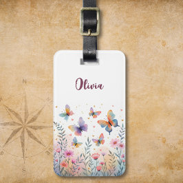 Charming Watercolor Butterfly Meadow Bagagebricka