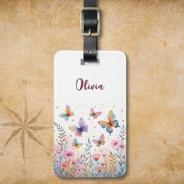 Charming Watercolor Butterfly Meadow Bagagebricka (Skapare uppladdad)