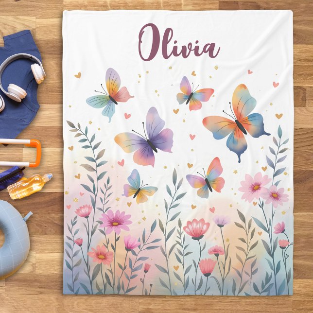 Charming Watercolor Butterfly Meadow Fleecefilt (Skapare uppladdad)