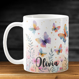 Charming Watercolor Butterfly Meadow Kaffemugg