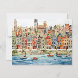 Charming Watercolor Cityscape of Belgium Vykort