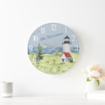 Charming Watercolor Lighthouse Coastal Scene Namn Stor Klocka<br><div class="desc">En underbar scen - Charming Coastal White and Red Lighthouse - den lilla segelbåten i avstånd - personlig med familjen namn,  som du vill. Alla designfrågor skickar bara en chatta eller ett e-postmeddelande till charmdesignstudio@rcn.com och vi är glada att kunna hjälpa till.</div>