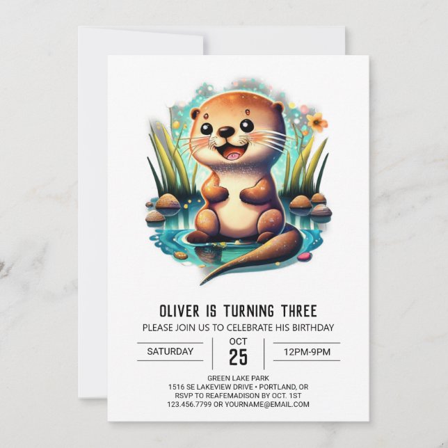 Charming Watercolor Otter Birthday-inbjudan Inbjudningar (Framsida)