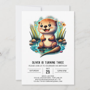 Charming Watercolor Otter Birthday-inbjudan Inbjudningar