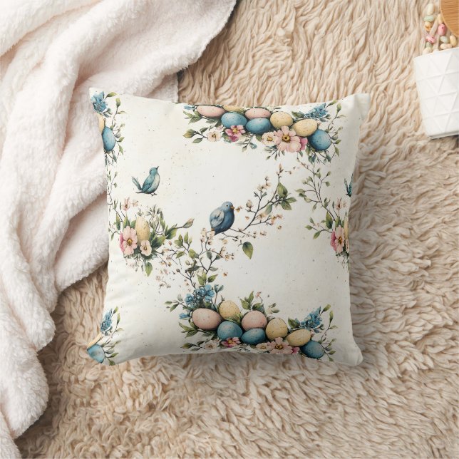 Charming Watercolor Påsk Birds & Blommigt Vår Kudde (Filt)
