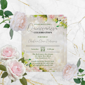 Charming Watercolor Ro Quinceañera-inbjudan Inbjudningar