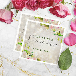 Charming Watercolor Rosa ros Quinceañera Pappersservett