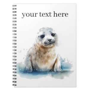 Charming Watercolor Seal Valp, anpassningsbar Anteckningsbok