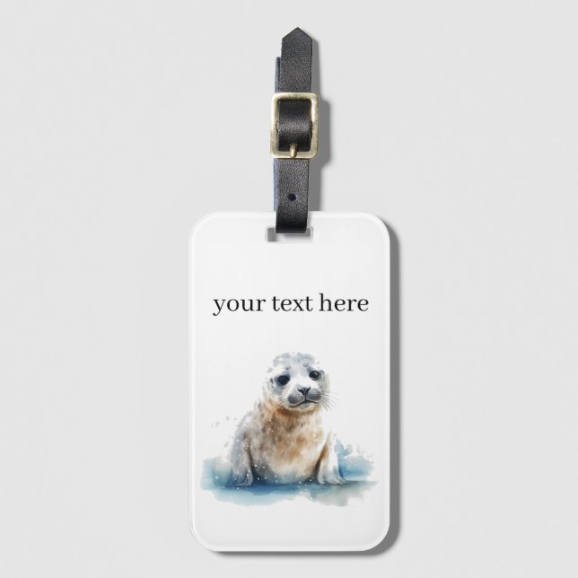 Charming Watercolor Seal Valp, anpassningsbar Bagagebricka (Framsida vertikal)