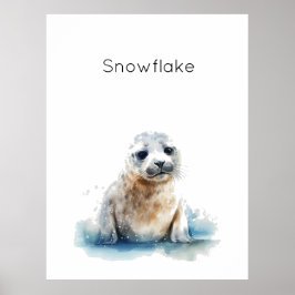 Charming Watercolor Seal Valp, anpassningsbar Poster